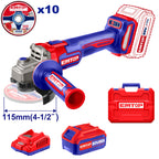 Meuleuse d’angle sans fil EMTOP 20V avec 1 batterie 4,0 Ah et 1 chargeur, régime max. 9000 tr/min, disques Ø 115 mm