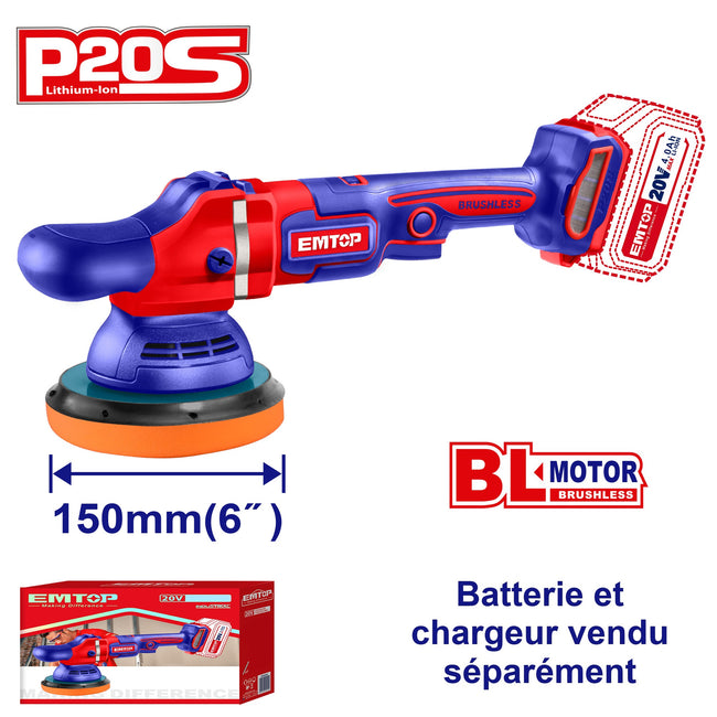 Polisseuse sans fil 150mm EMTOP 20V Batterie et chargeur vendus séparément Hover Image