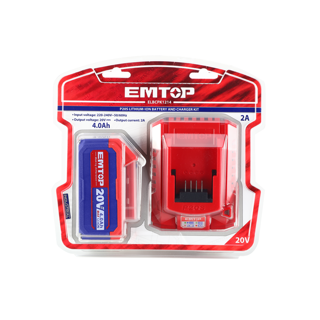Pack de 1 batterie 4,0Ah + 1 chargeur EMTOP 20V