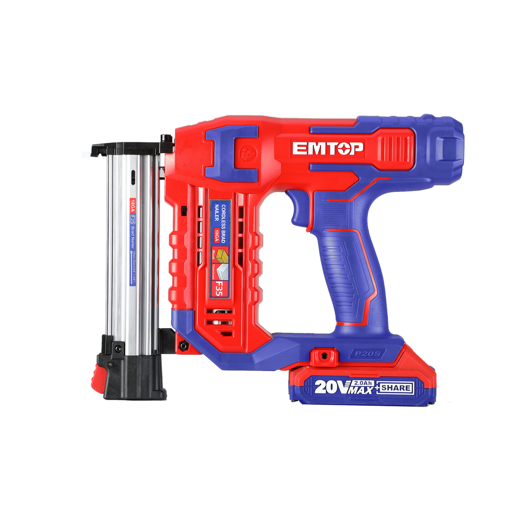 Agrafeuse et cloueur de finition bois 15-35mm à batterie EMTOP 20V batterie et chargeur vendus séparément