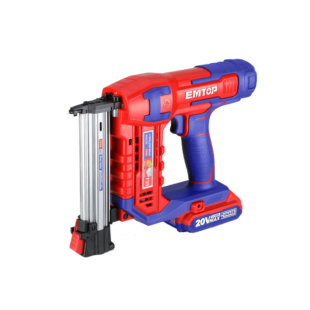 Agrafeuse et cloueur de finition bois 15-35mm à batterie EMTOP 20V batterie et chargeur vendus séparément