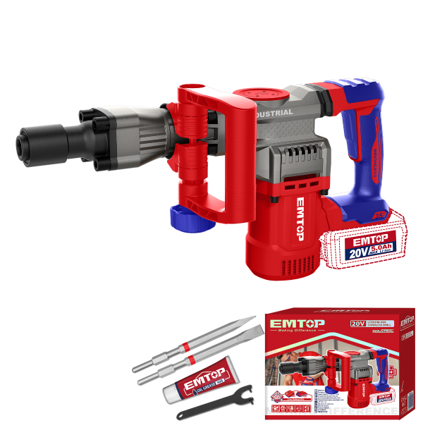 Marteau piqueur de démolition SDS-HEX Brushless Sans Fil 20V EMTOP - 16J, Batterie et chargeur vendus séparément
