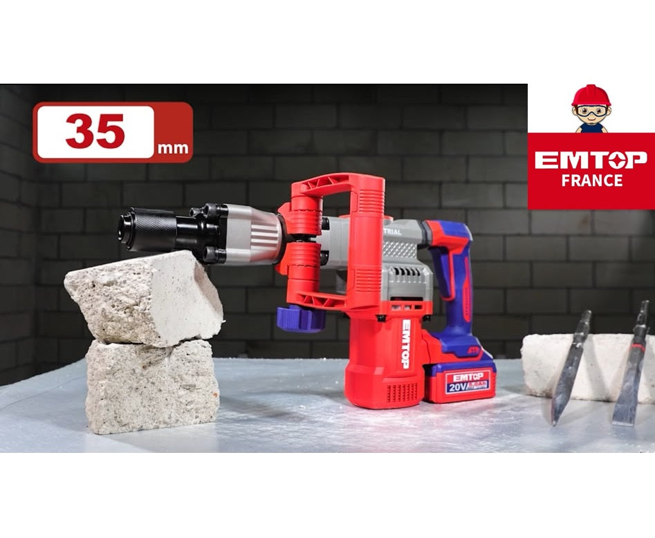 Marteau piqueur de démolition SDS-HEX Brushless Sans Fil 20V EMTOP - 16J, Batterie et chargeur vendus séparément