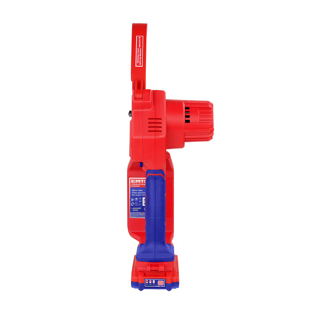 Tronçonneuse élagueuse sur batterie 20V Longueur de Coupe 13 cm EMTOP 20V avec 1 chargeur + 1 batterie 2.0Ah