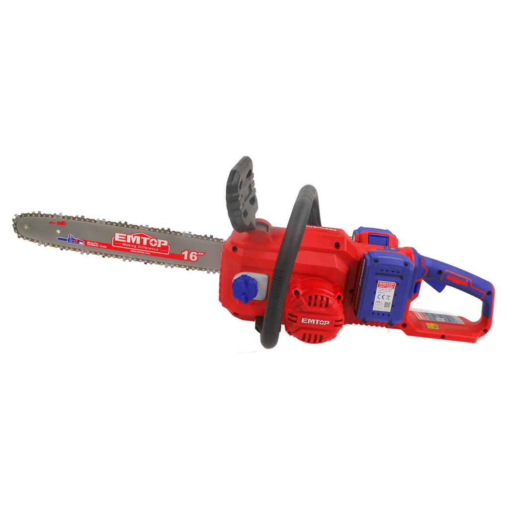 Kit tronçonneuse à batterie 40V Longueur de Coupe 40 cm EMTOP brushless avec 1 chargeur double port + 2 batteries 4.0Ah