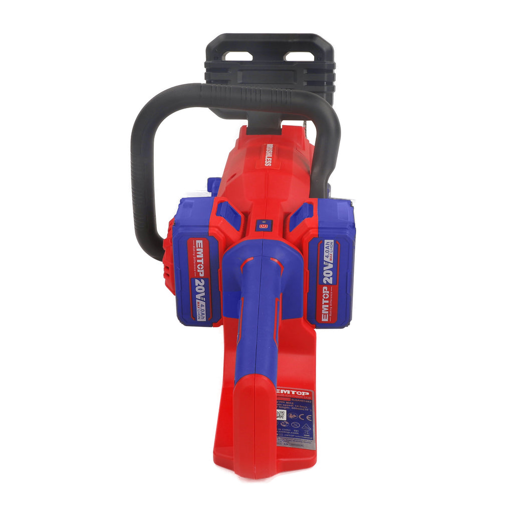 Kit tronçonneuse à batterie 40V Longueur de Coupe 40 cm EMTOP brushless avec 1 chargeur double port + 2 batteries 4.0Ah