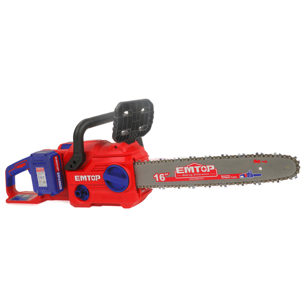 Kit tronçonneuse à batterie 40V Longueur de Coupe 40 cm EMTOP brushless avec 1 chargeur double port + 2 batteries 4.0Ah