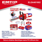 Kit tronçonneuse à batterie 40V Longueur de Coupe 40 cm EMTOP brushless avec 1 chargeur double port + 2 batteries 4.0Ah