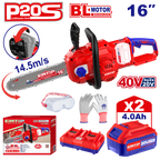 Kit tronçonneuse à batterie 40V Longueur de Coupe 40 cm EMTOP brushless avec 1 chargeur double port + 2 batteries 4.0Ah