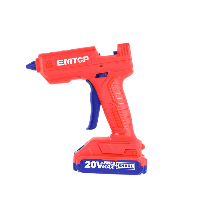 Pistolet à colle sans fil EMTOP 20V batterie et chargeur vendus séparément + 3 bâtons de colle 15 cm Main Image