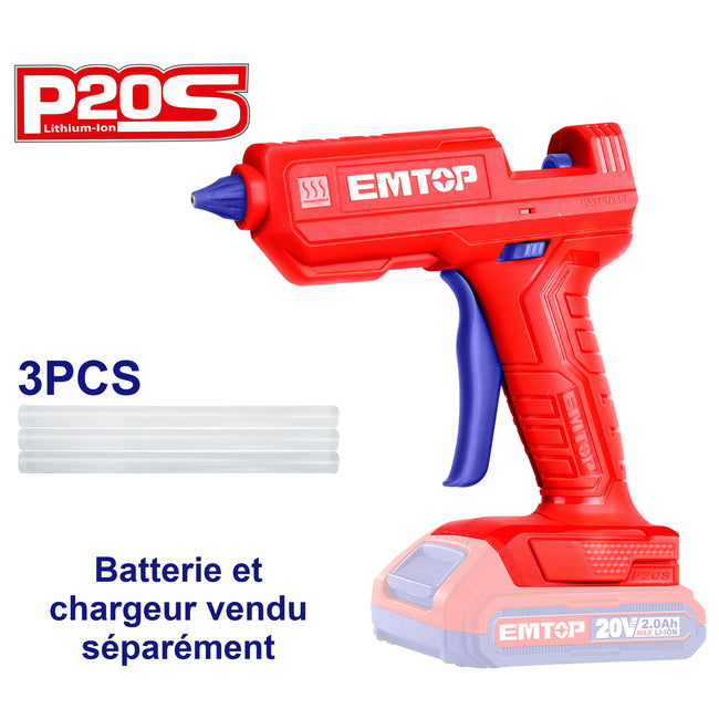 Pistolet à Colle Sans Fil 20 V, Ø11,2 mm – EMTOP – Batterie et chargeur vendus séparément Hover Image
