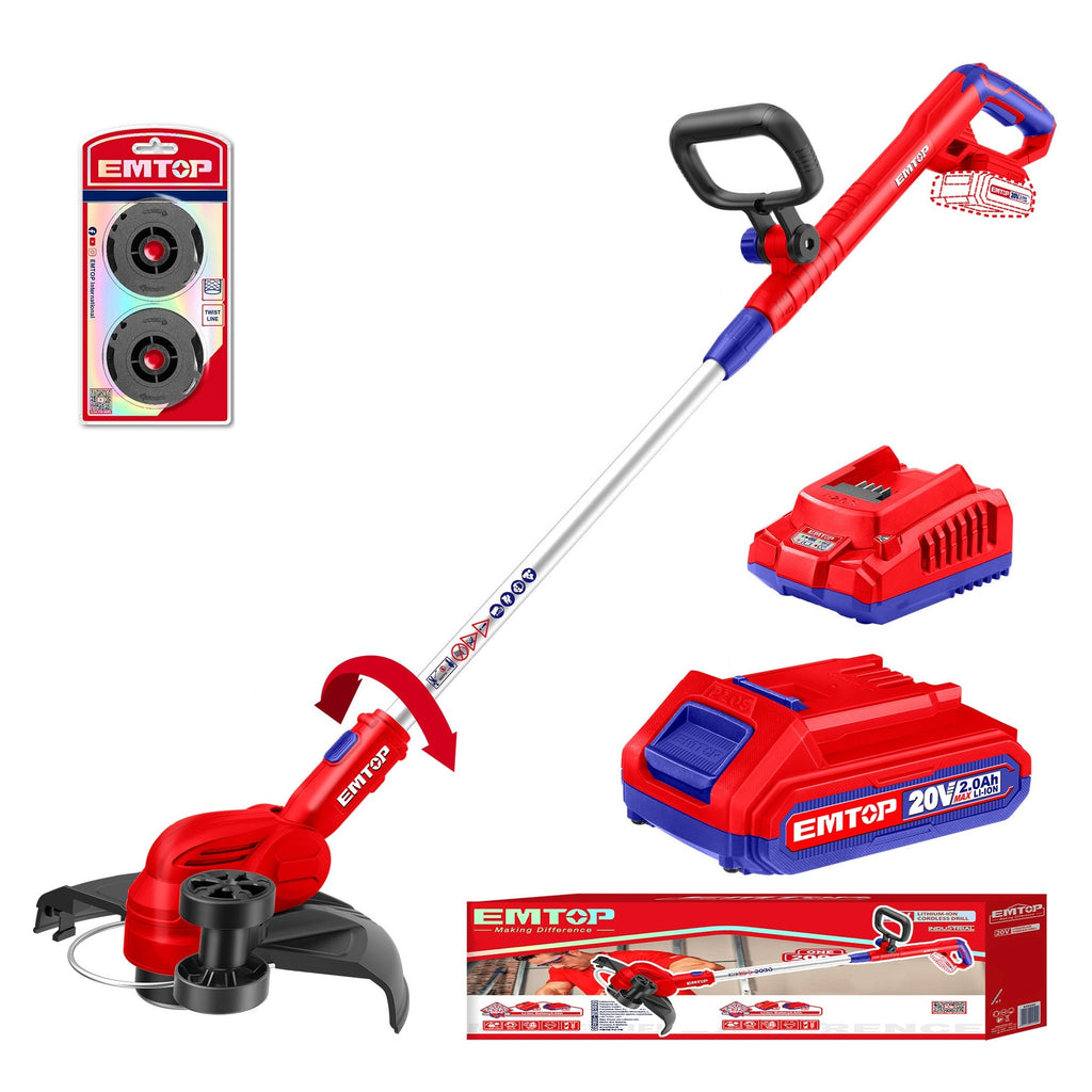 Kit coupe-bordures sans fil 20V EMTOP 1 chargeur + 1 Batterie 2.0Ah