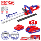 Taille-Haie à batterie EMTOP 20V avec 1 chargeur + 1 batterie lithium-ion 2.0Ah + Gant picots PVC Longueur de Lame 460 mm Diamètre de Coupe 16 mm