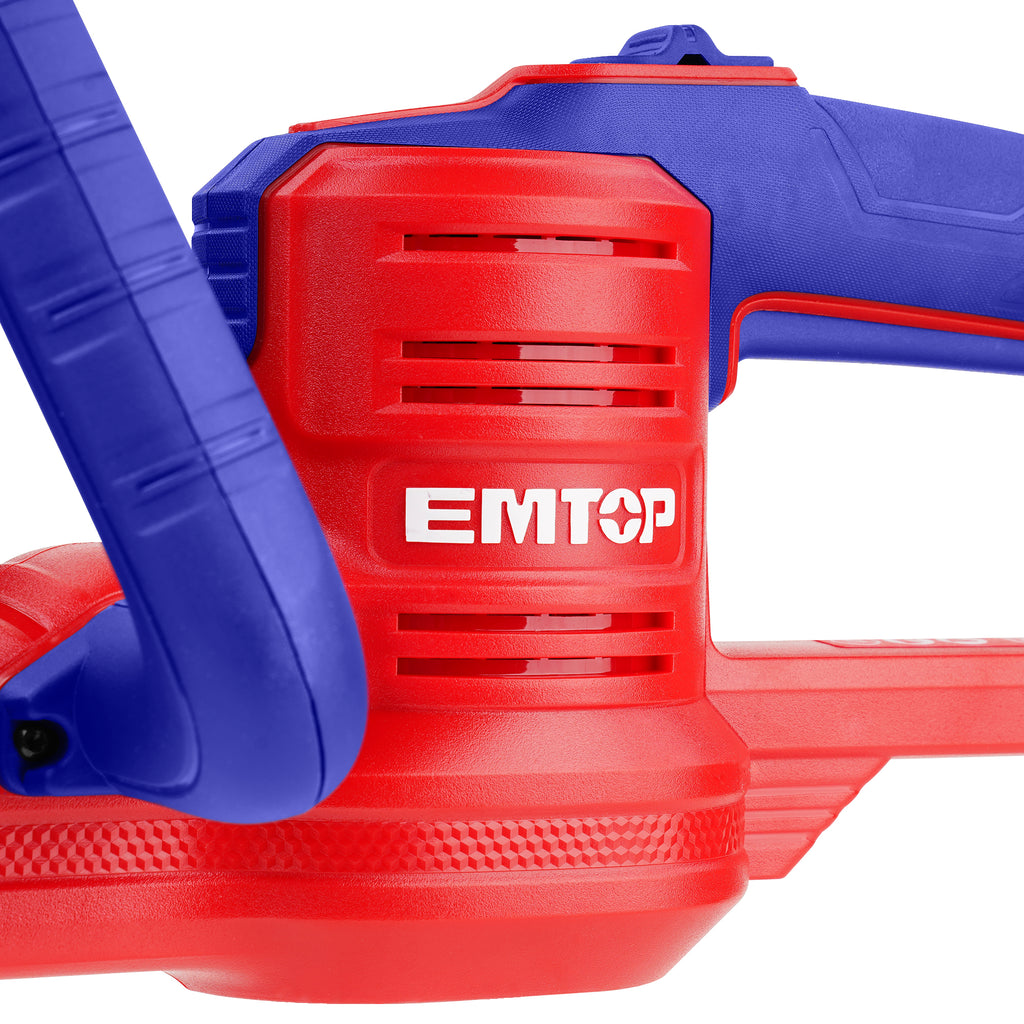 Taille-Haie à batterie EMTOP 20V avec 1 chargeur + 1 batterie lithium-ion 2.0Ah + Gant picots PVC Longueur de Lame 460 mm Diamètre de Coupe 16 mm