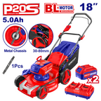 Tondeuse à gazon sur batterie 40V EMTOP Brushless avec 1 chargeur double port + 2 batteries 5.0Ah Bac 60L Diamètre de coupe 46 cm