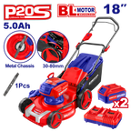 Tondeuse à gazon sur batterie 40V EMTOP Brushless avec 1 chargeur double port + 2 batteries 5.0Ah Bac 60L Diamètre de coupe 46 cm