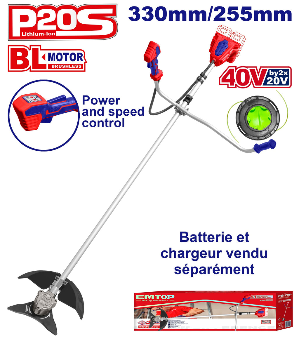 Coupe-bordures et débroussailleuse sans fil EMTOP 40V batterie et chargeur vendus séparément