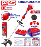 Débroussailleuse à batterie 40V EMTOP Brushless avec 1 chargeur double port + 2 batteries 4.0Ah