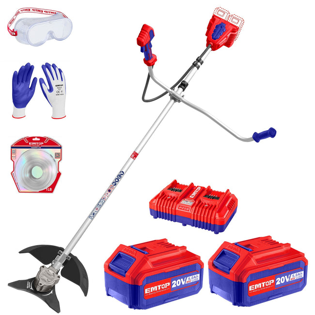 Débroussailleuse à batterie 40V EMTOP Brushless avec 1 chargeur double port + 2 batteries 4.0Ah Hover Image
