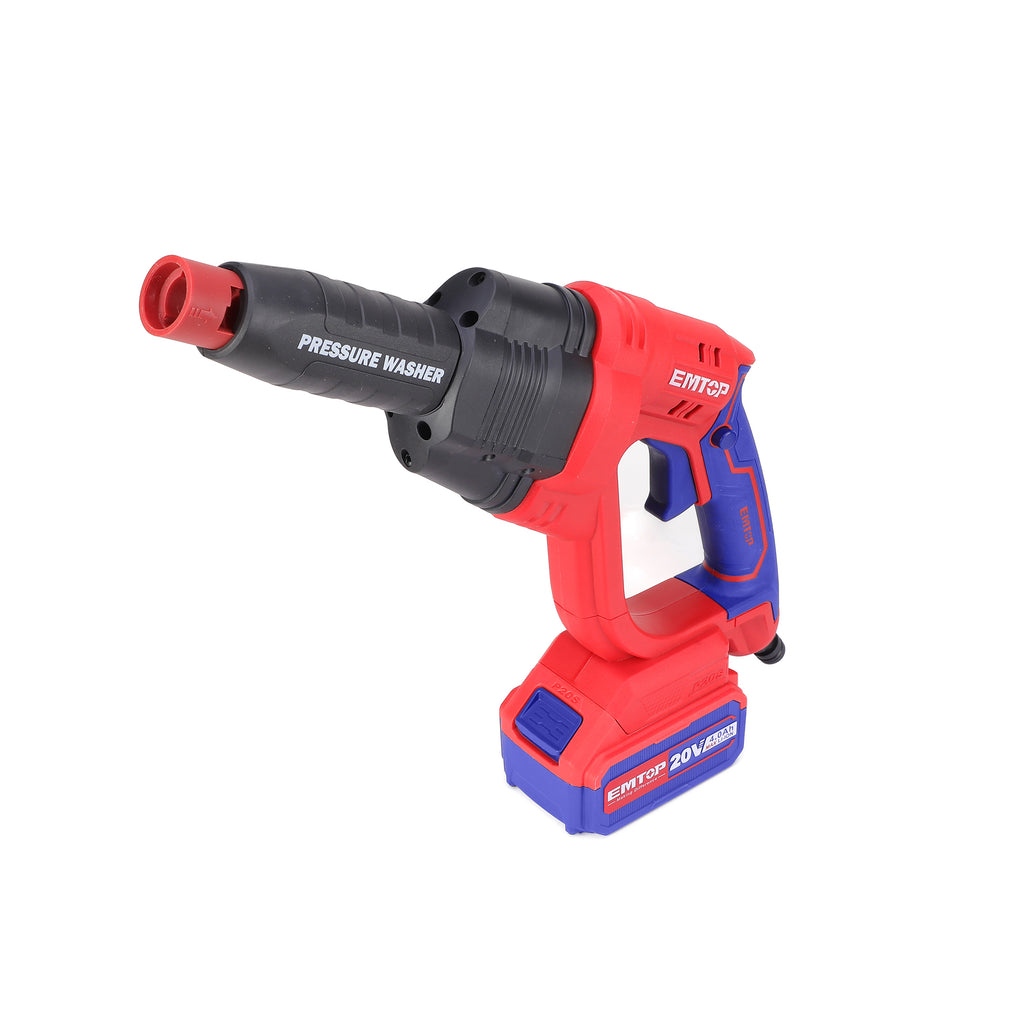 Nettoyeur haute pression sans fil 20V EMTOP Pression 24.8 bars avec 1 chargeur + 1 batterie 4.0Ah + accessoires
