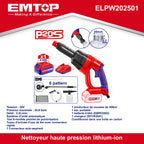 Nettoyeur haute pression sans fil 20V EMTOP Pression 24.8 bars avec 1 chargeur + 1 batterie 4.0Ah + accessoires