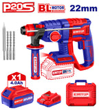 Marteau perforateur Burineur SDS-Plus 22mm sans fil EMTOP 20V avec 1 chargeur + 1 batterie 4.0Ah