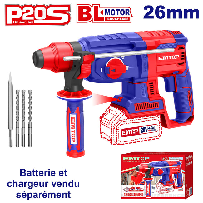 Marteau perforateur burineur 26mm SDS-Plus sans fil 20V EMTOP Batterie et chargeur vendus séparément Hover Image