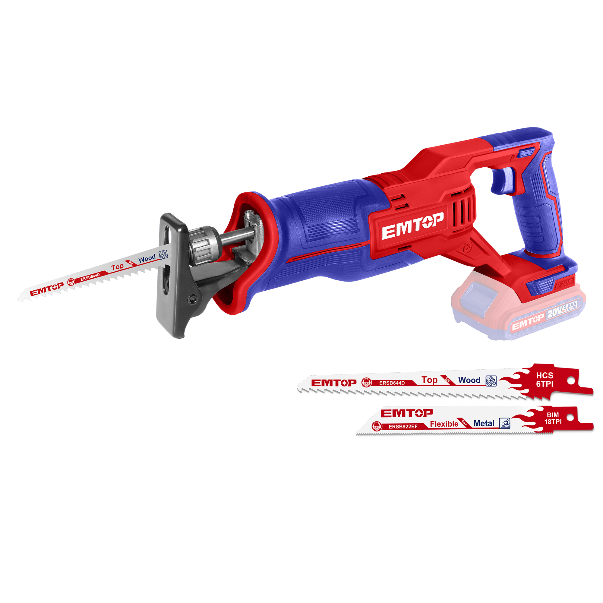 Scie sabre sans fil 20V EMTOP Batterie et chargeur vendus séparément