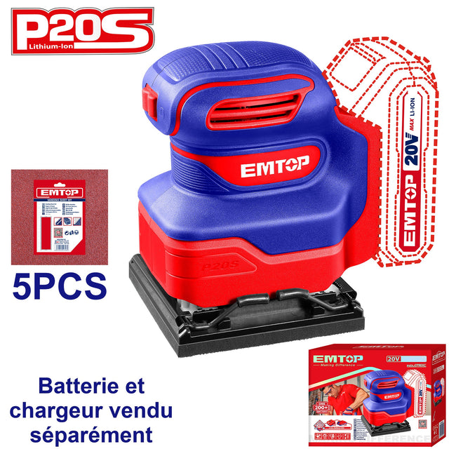 Ponceuse vibrante sans fil EMTOP 20V batterie et chargeur vendus séparément Hover Image