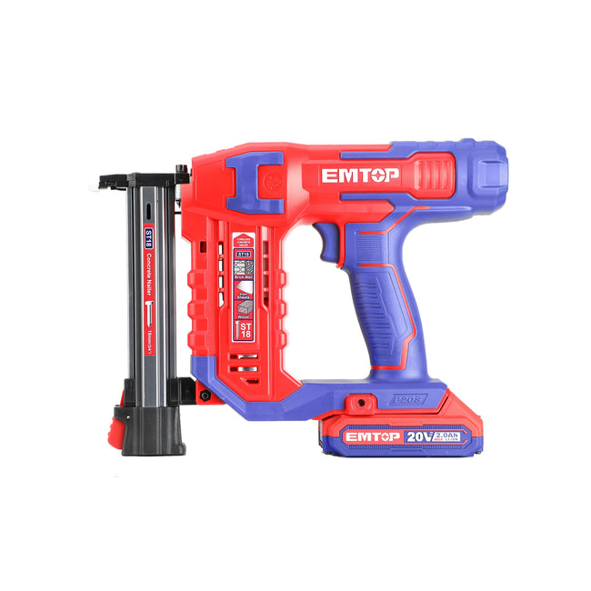 Agrafeuse et cloueur de finition béton et acier 18mm à batterie 20V EMTOP 1 batterie 2.0Ah + chargeur Main Image