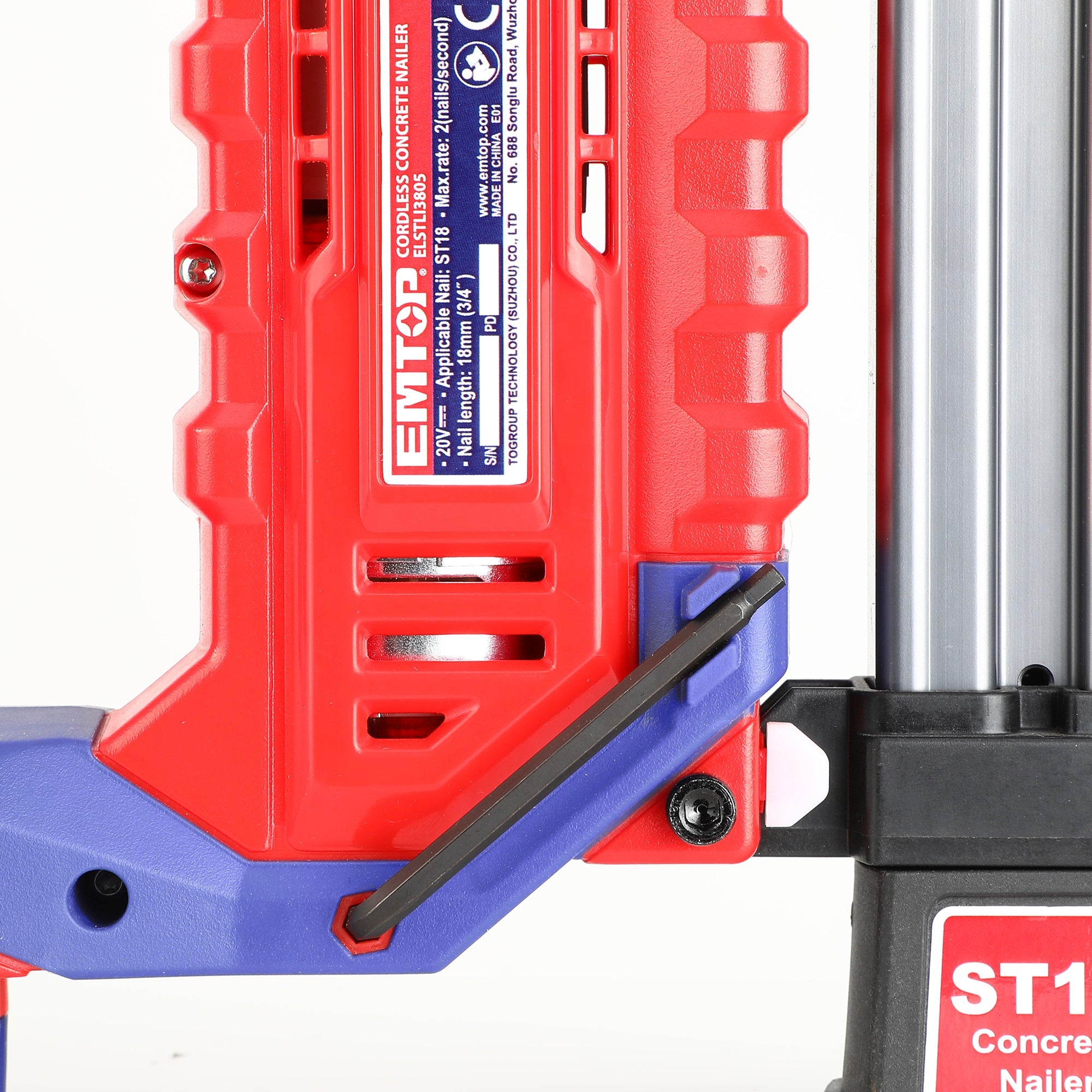 Agrafeuse et cloueur de finition béton et acier 18mm à batterie 20V EMTOP 1 batterie 2.0Ah + chargeur