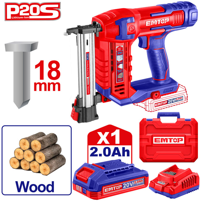 Coffret cloueuse bois et acier à batterie ST18mm 20V EMTOP 1 batterie 2.0Ah + chargeur Hover Image