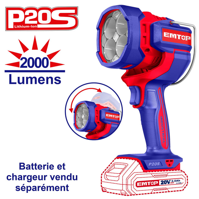Lampe torche de chantier LED 22,5W à batterie EMTOP 20V Batterie et chargeur vendus séparément Hover Image