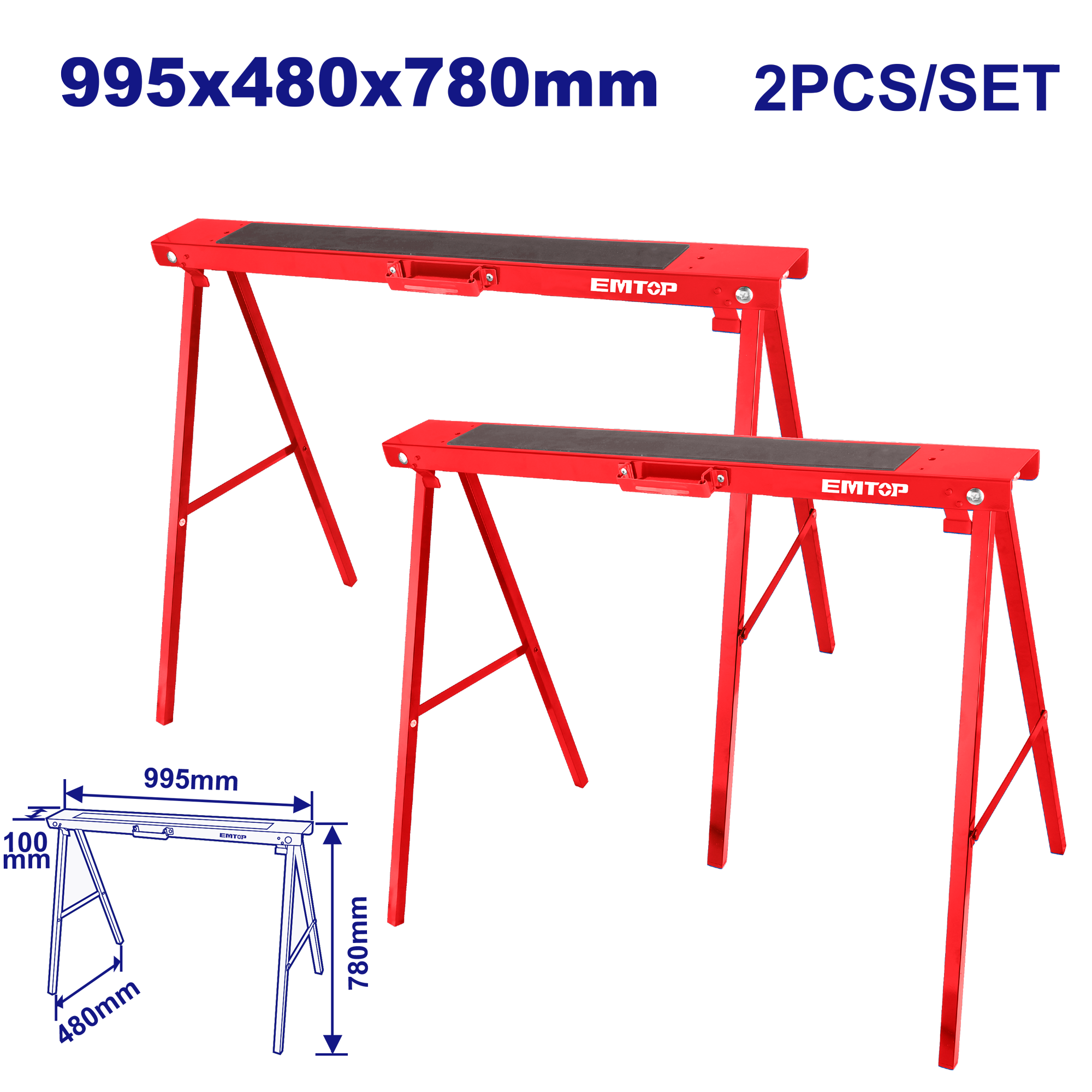Tréteaux pliables EMTOP – Lot de 2
