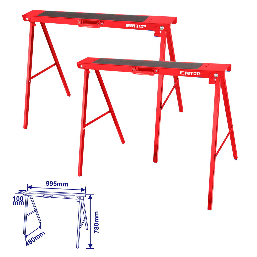 Lot de 2 tréteaux pliables en acier – Charge maximale 100 kg – EMTOP