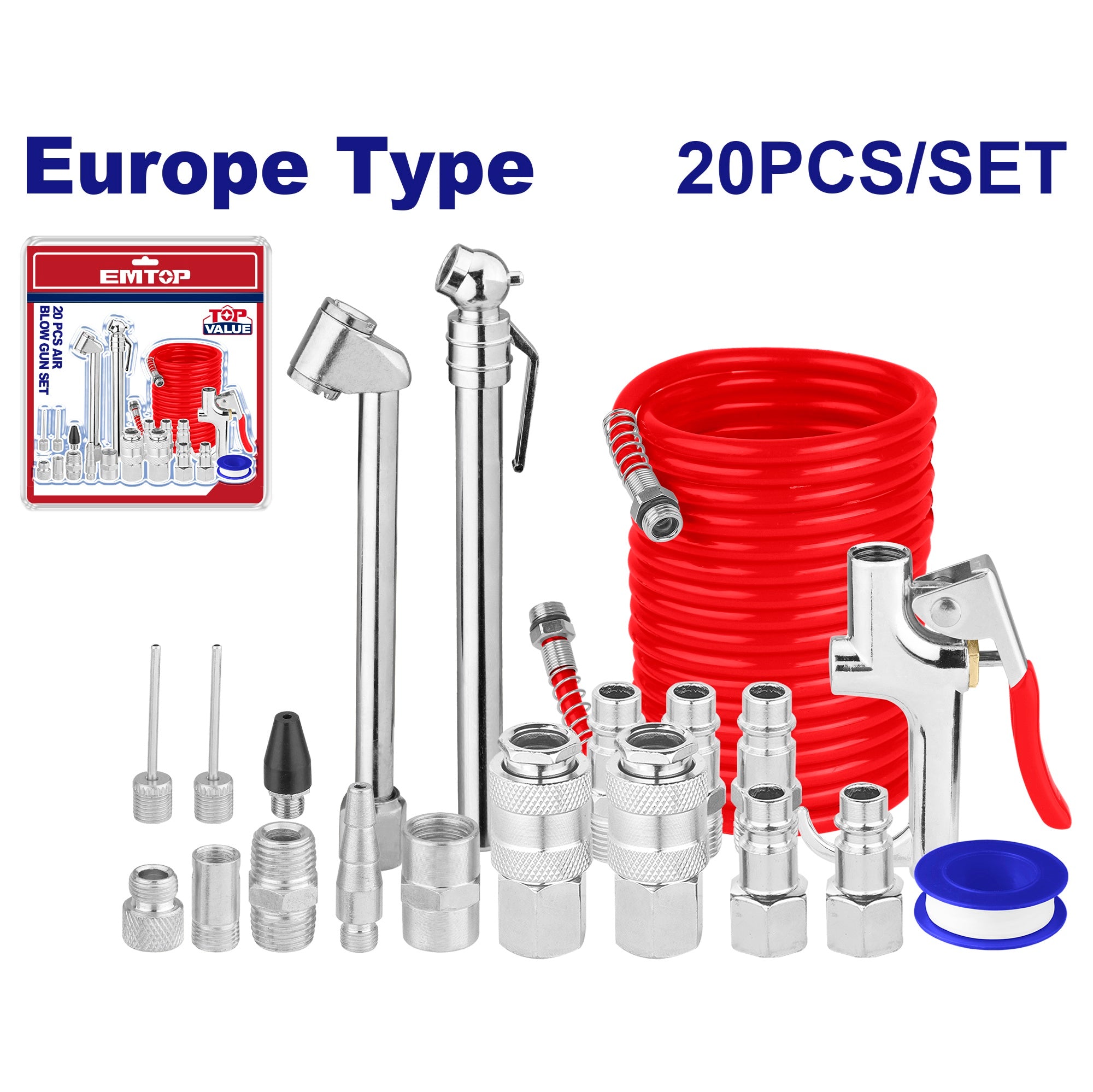 Ensemble de 20 pièces d'outils pneumatiques pour compresseur d'air EMTOP