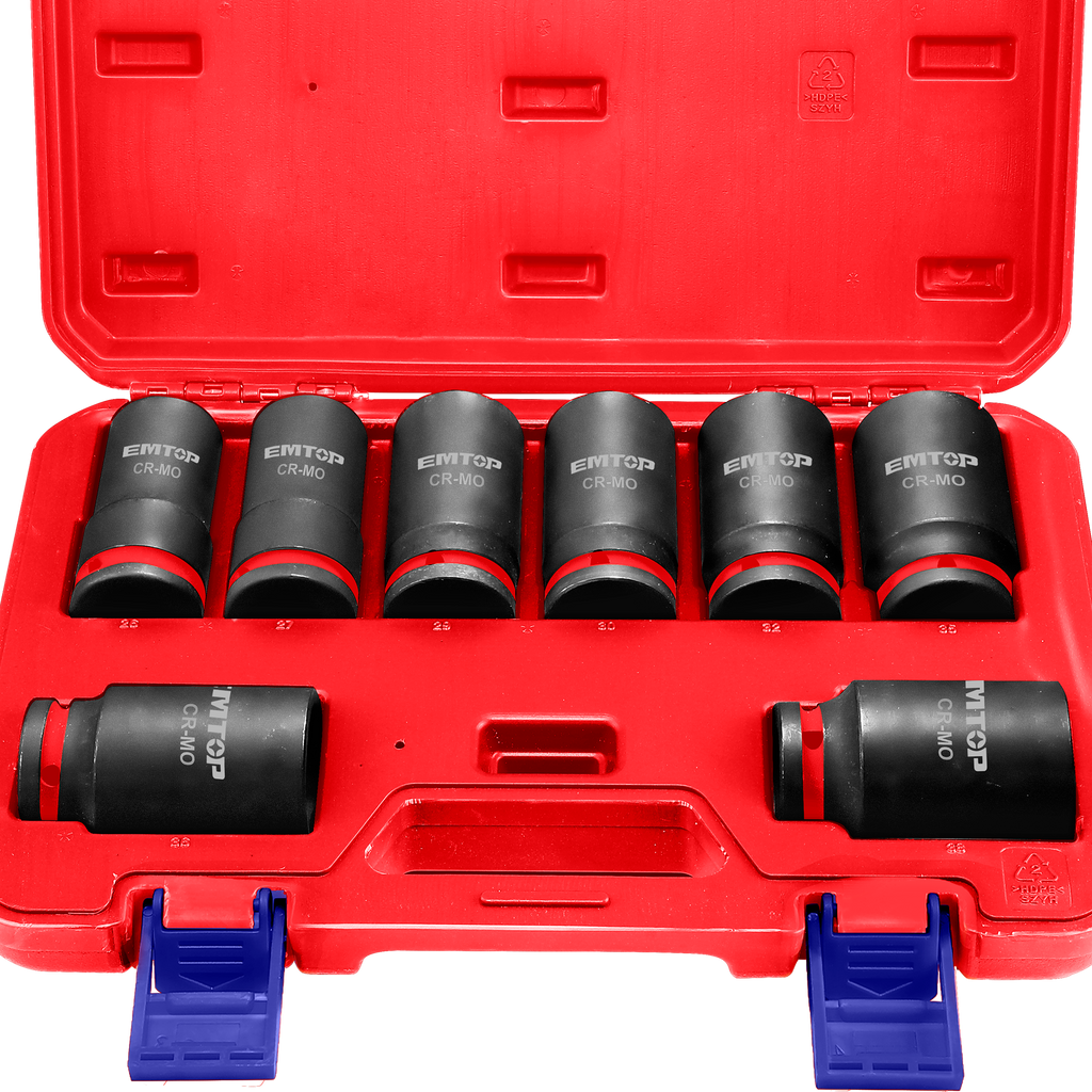 3/4" Jeu de douilles à chocs profonds 8 Pièces Acier Cr-Mo EMTOP