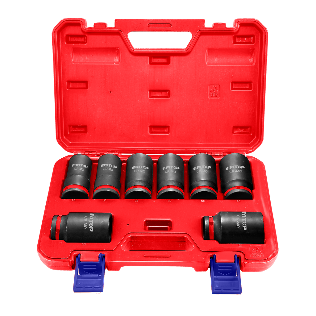 3/4" Jeu de douilles à chocs profonds 8 Pièces Acier Cr-Mo EMTOP
