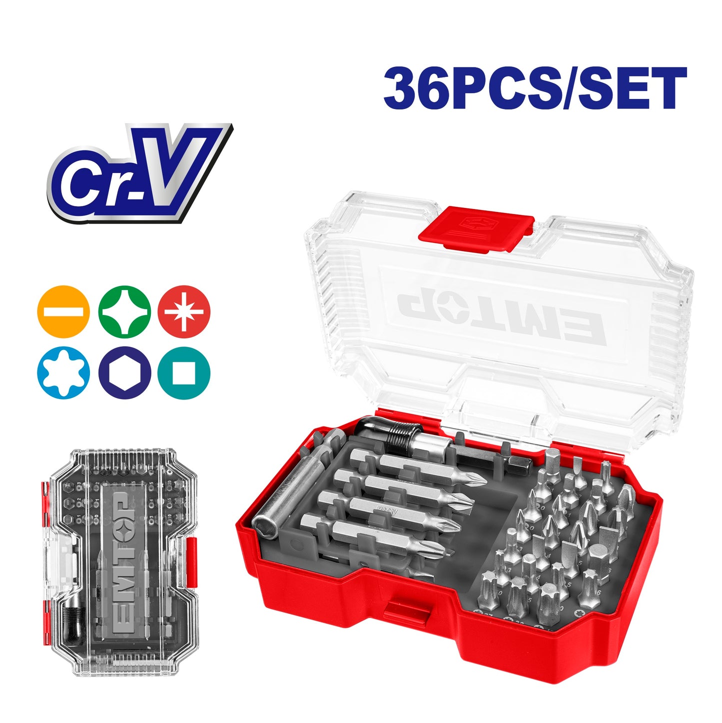 Jeu de 36 embouts de tournevis EMSV3K04 EMTOP