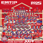 Agrafeuse et cloueur de finition 15-50mm à batterie EMTOP Brushless 2 batteries 2.0Ah + chargeur