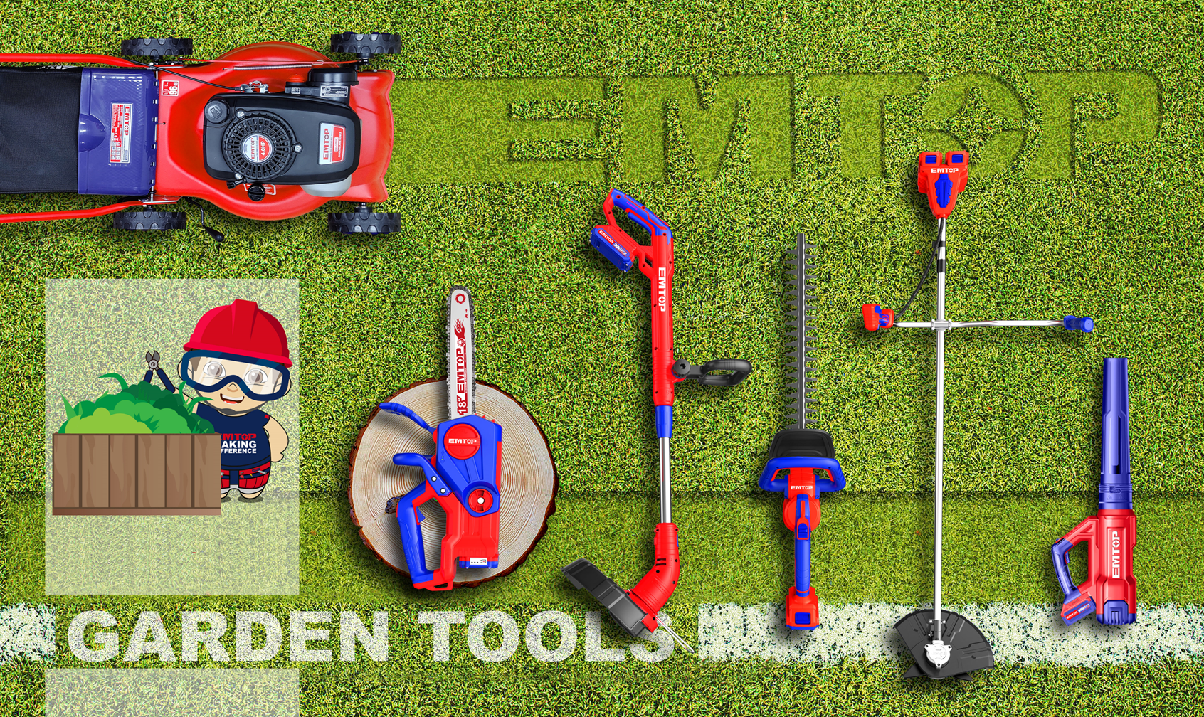 Tronçonneuse élagueuse sur batterie 20V Longueur de Coupe 13 cm EMTOP 20V avec 1 chargeur + 1 batterie 2.0Ah