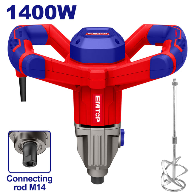 Malaxeur électrique 1400W Mélangeur de peinture et de mortier M14 EMTOP Hover Image