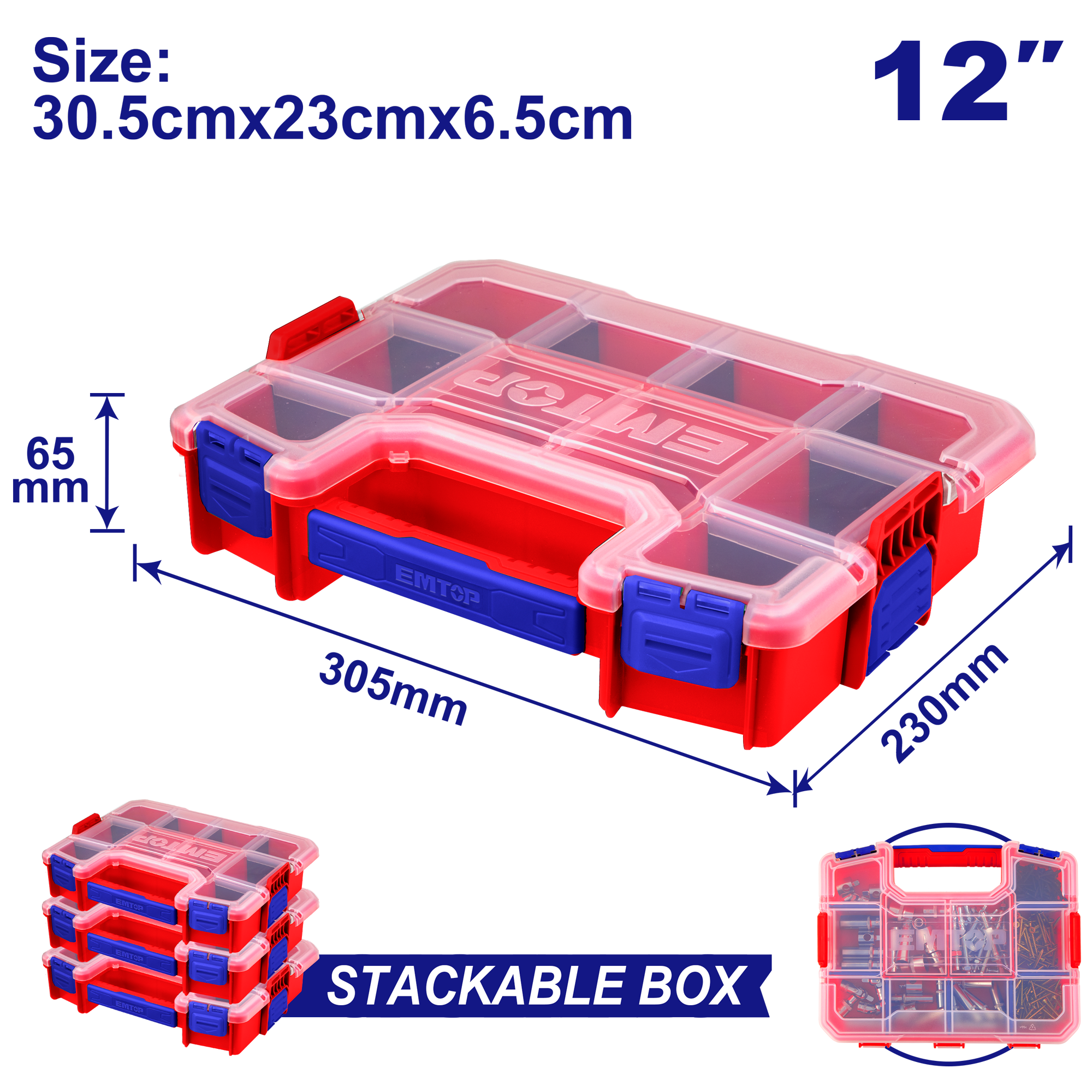 Lot de 3 Boites et casiers de rangement pour outils Organiseur en plastique EMTOP 12"