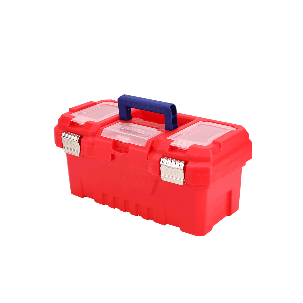 Boîte à outils en plastique EMTOP 14" Charge maximale 10Kg Boucle en métal Poignée haute résistance Couvercle supérieur avec trois zones de rangement Contient 1 plateau en plastique