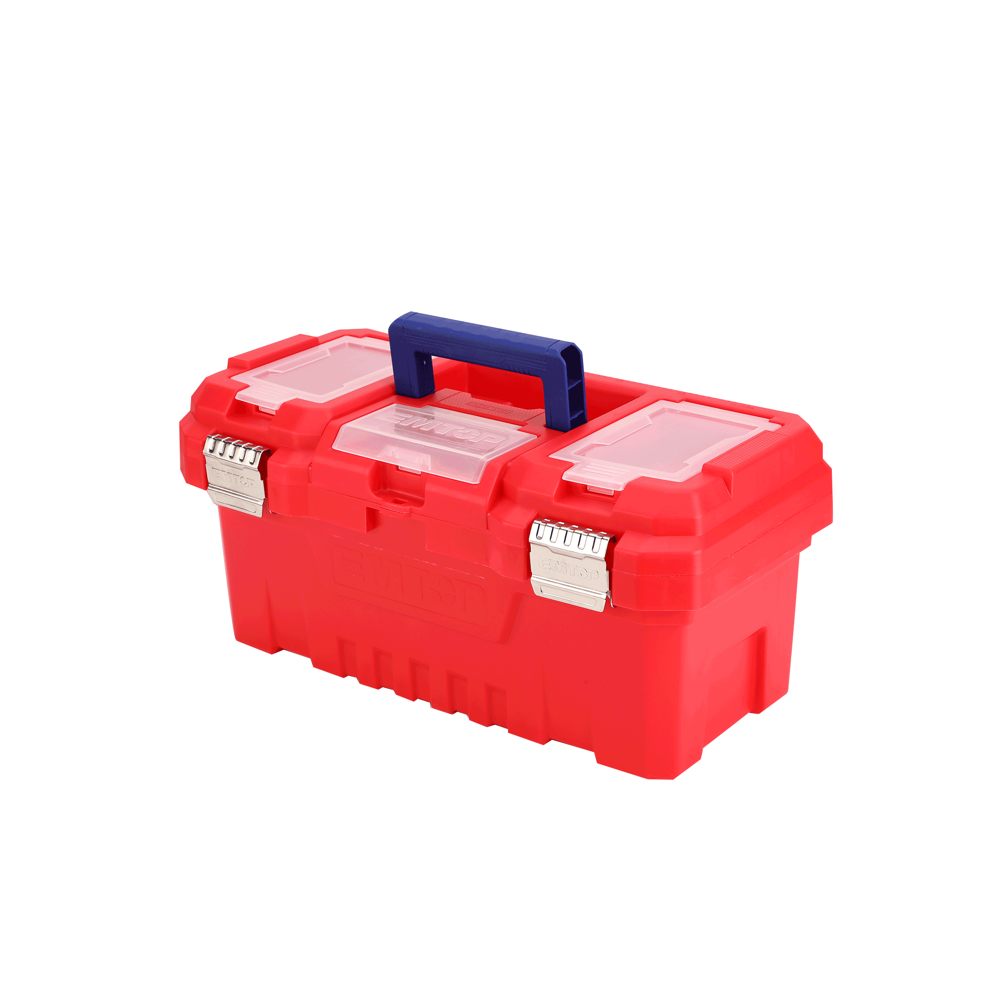 Boîte à outils en plastique EMTOP 14" Charge maximale 10Kg Boucle en métal Poignée haute résistance Couvercle supérieur avec trois zones de rangement Contient 1 plateau en plastique