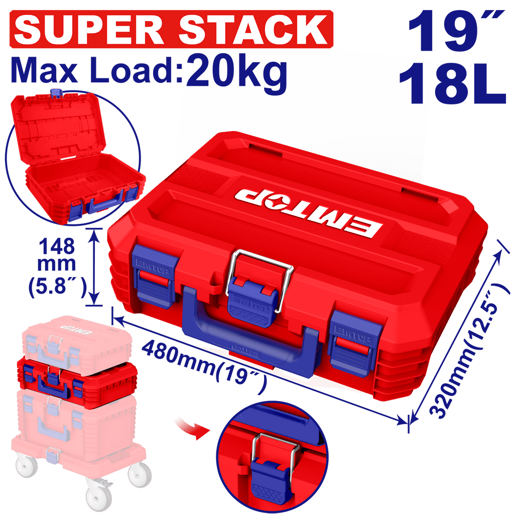 Boîte à outils modulaire empilable 19″ – Système SUPER STACK – EMTOP