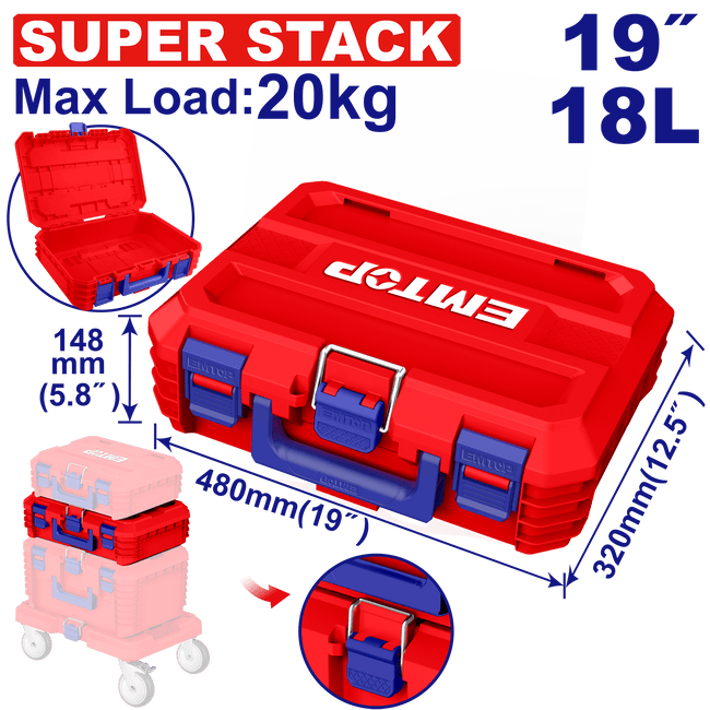 Boîte à outils empilable modulaire 19" – EMTOP Hover Image