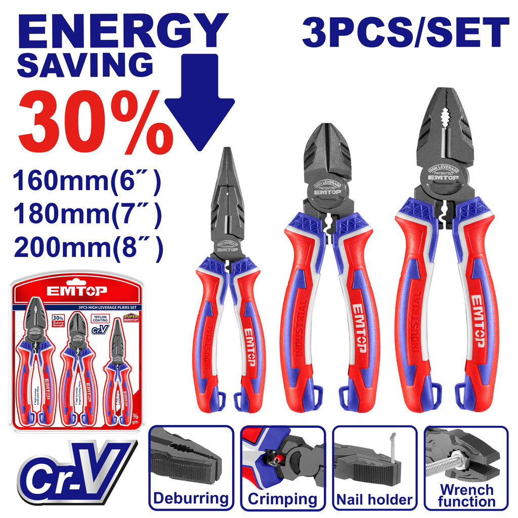 Jeu de 3 pinces à fort effet de levier élevé Acier Cr-V EMTOP