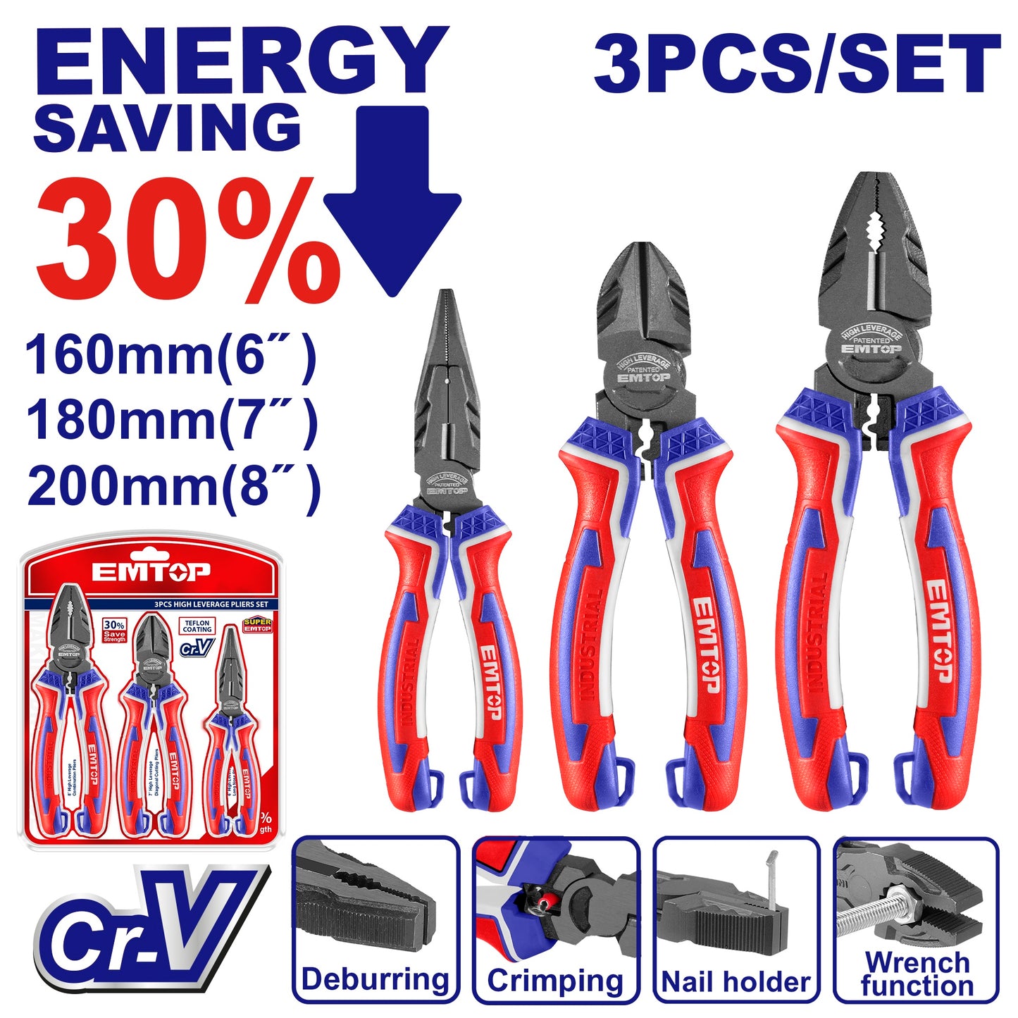 Ensemble de 3 pinces à fort effet de levier EPLS0321 EMTOP