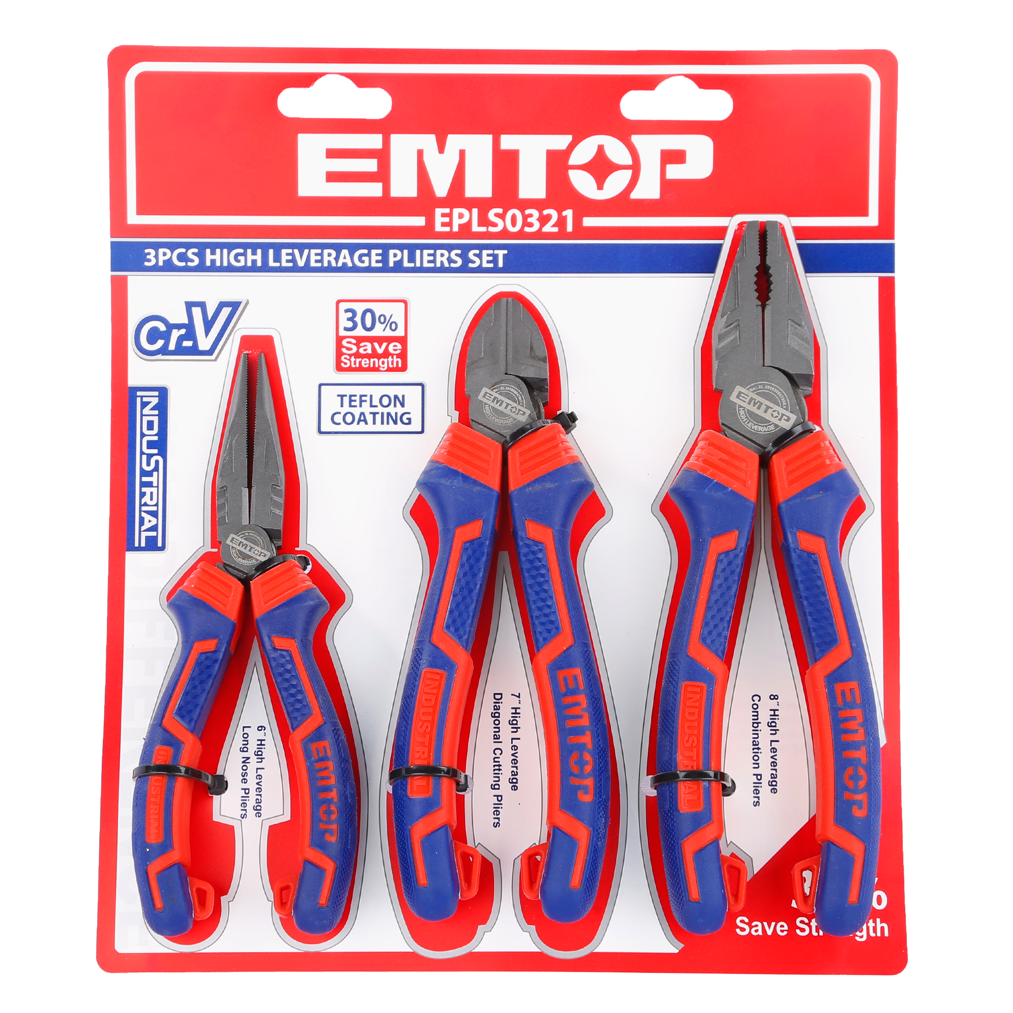 Jeu de 3 pinces à fort effet de levier élevé Acier Cr-V EMTOP